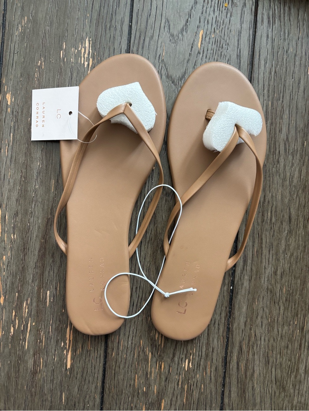 LC Lauren Conrad Tan Heart-Detail Thong Sandals